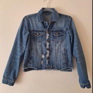 Woman Distressed Crop Denim Jacket , Size S, Sample Sale